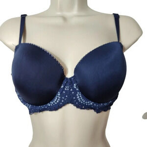 Victorias Secret Navy Blue Dream Angels Lined Demi Bra Women Size 34D Underwire